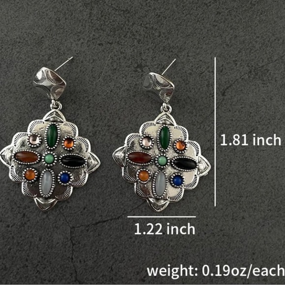 Vintage Multicolor Handmade Earrings, Silver Gemstone - Picture 7 of 7